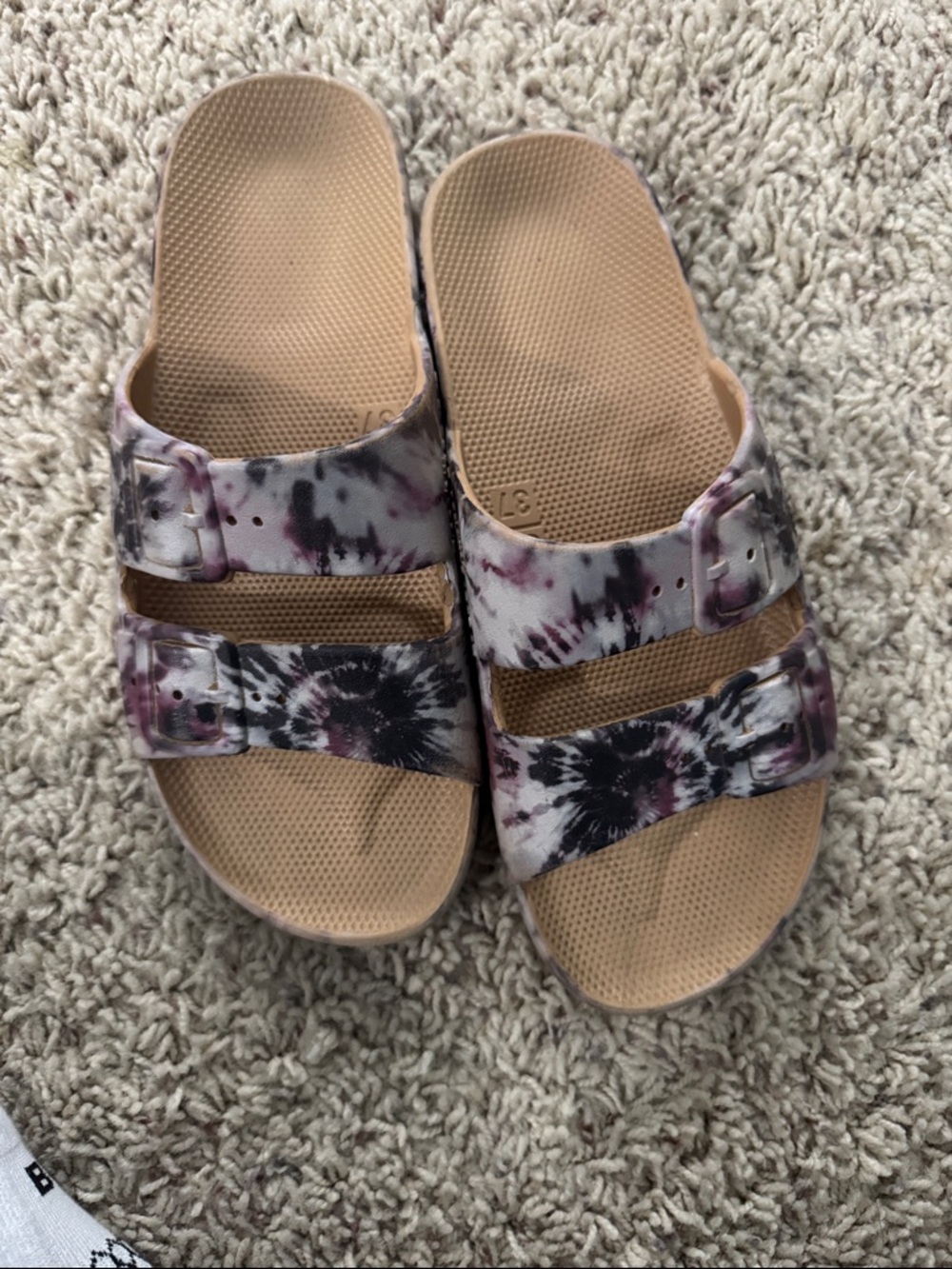 Freedom Moses Tie-Dye Double Buckle Slide Sandals - Pink/Black